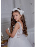 Ivory 3D Flowers Deep V Back Flower Girl Dress